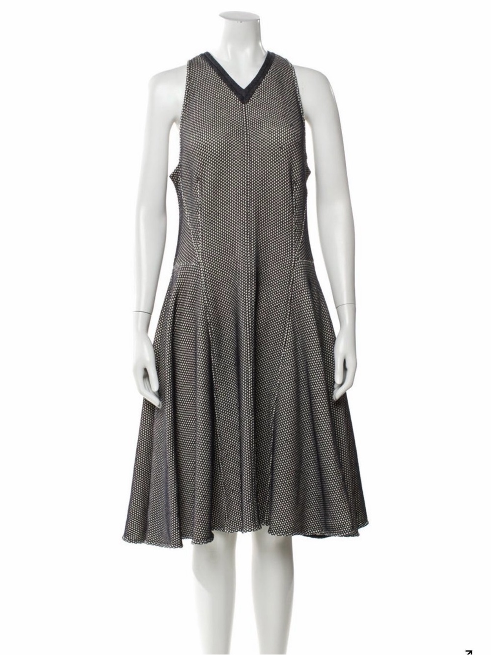 Derek Lam Textured Knit Fit & Flare Dress Navy Ivory Sleeveless Size 10